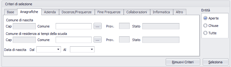 criterio di selezione anagrafiche