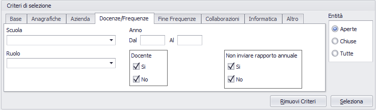 criterio di selezione per le docenze/frequenze