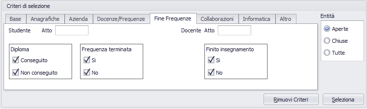 criterio di selezione per il fine corso