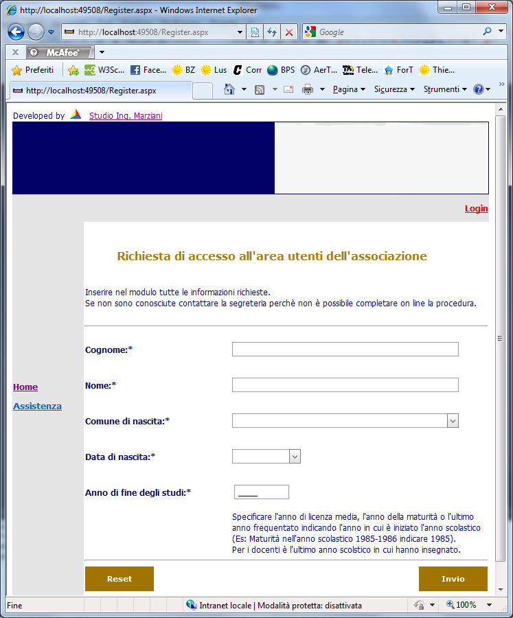 Form di registrazione